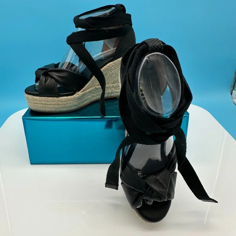 Cole Hann Women's Cloudfeel Hampton Wedge Strappy Sandal Shoes,‎ Size 7.5, Black